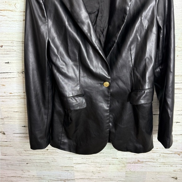 Zara Faux Leather Blazer Jacket size medium black - Picture 2 of 6